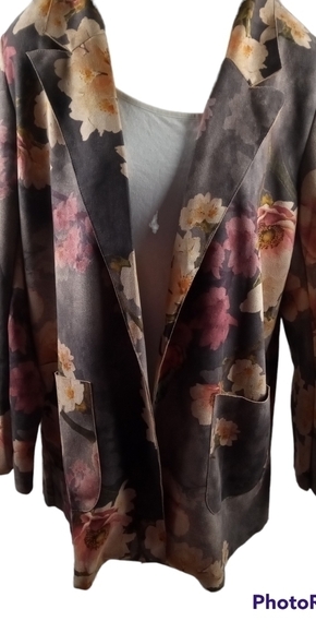 Solitaire Faux Suede Floral Butterfly Print Coat Jacket Large - Picture 2 of 8